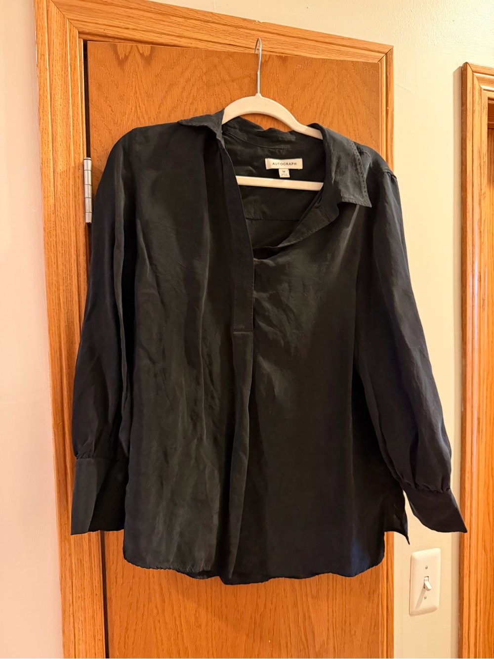 Autograph Black Long-Sleeve Silk Blend Blouse
